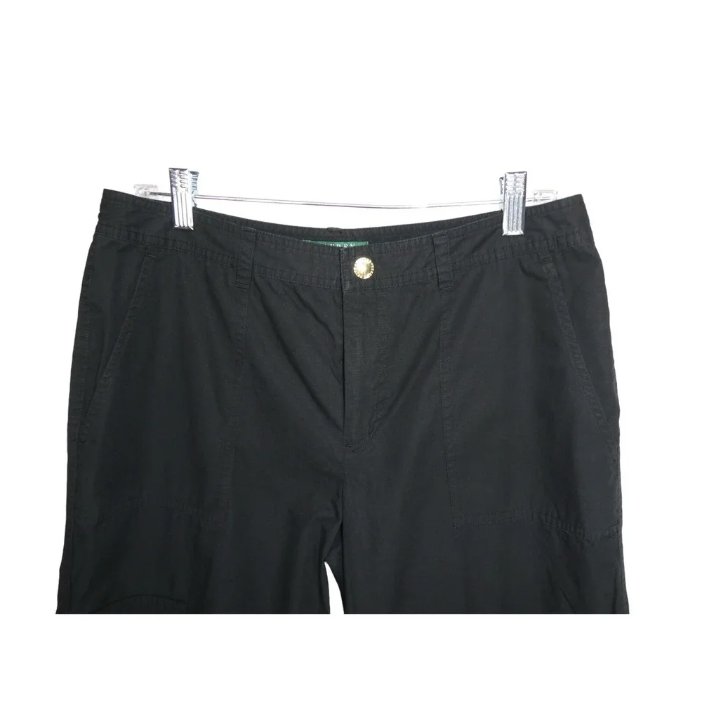 Lauren Ralph Lauren Cargo Pants Womens Size 8 Black Cropped Casual - Picture 3 of 13